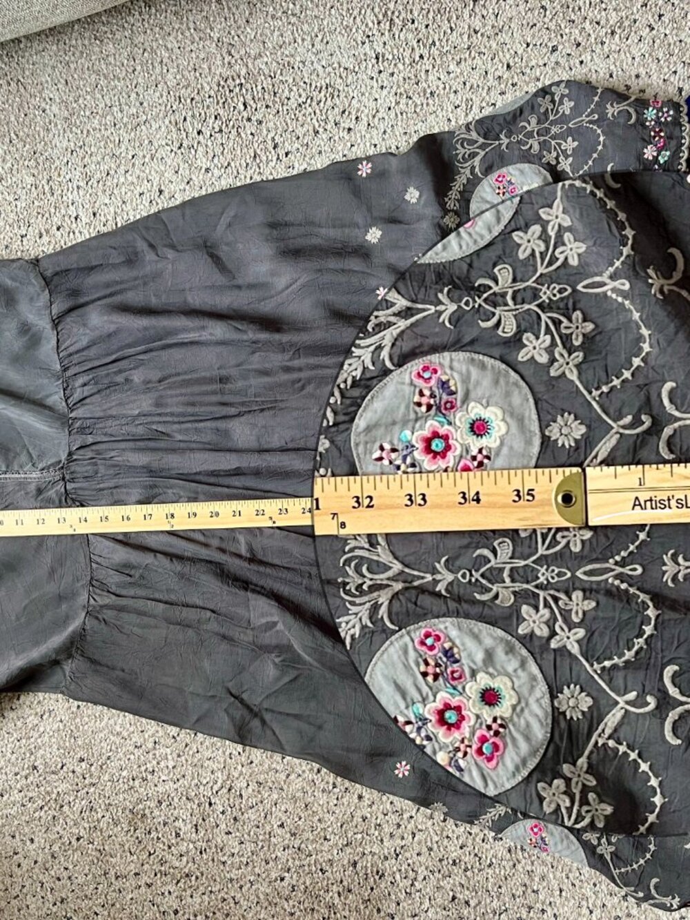 Johnny Was Grey Embroidered Boho Tunic Sundress Size L - Picture 5 of 6